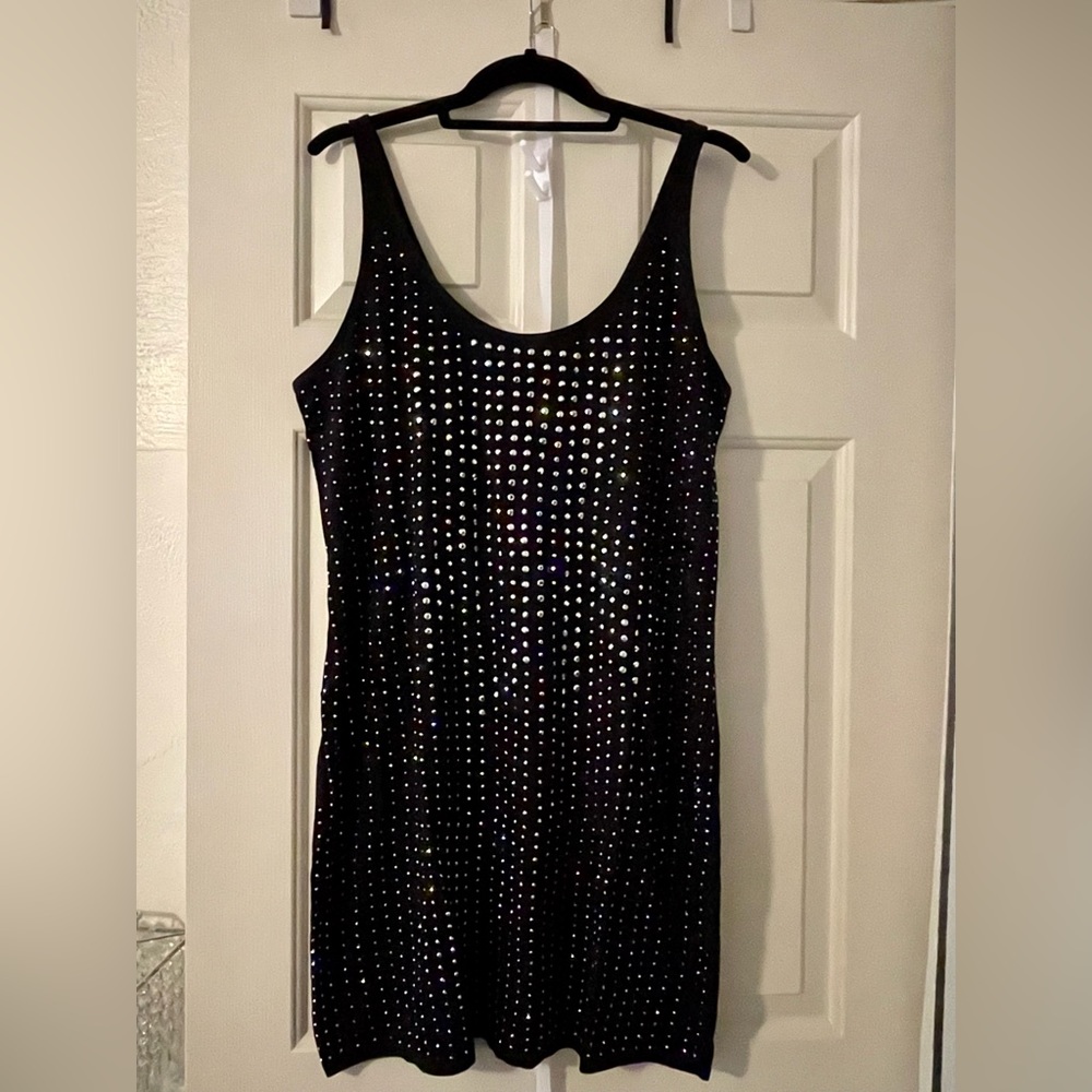Express Black Silver Beaded Mini Tank Dress sz Lg